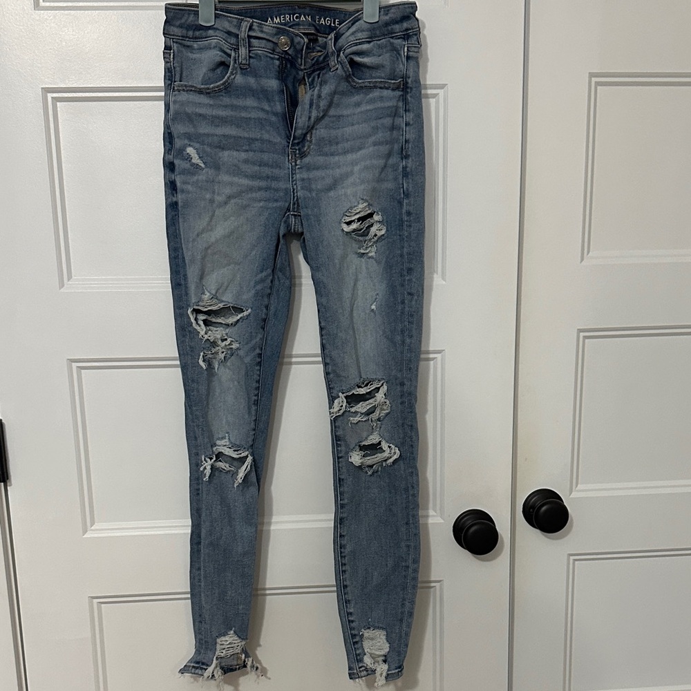 American Eagle Outfitters Women's Ripped Skinny Jeans - Light Blue